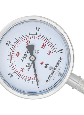 不锈钢压力表Y100BF油压水压气压304/316l不锈钢高压160-250MPa