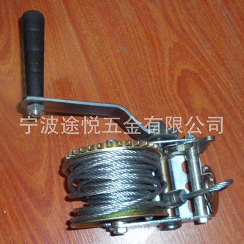 厂家供应800LBS钢丝绳手摇绞车船用手动绞盘钢丝绳拖车绞盘现货