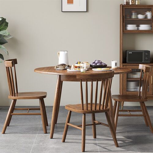 实木餐桌北欧白蜡木折叠圆形吃饭桌家用小户型餐厅桌椅圆桌