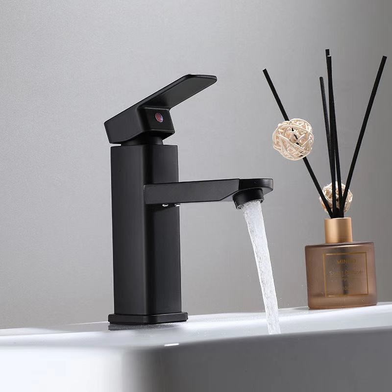 304不锈钢单孔龙头 烤黑四方面盆水龙头 拉丝方型冷热台上盆龙头