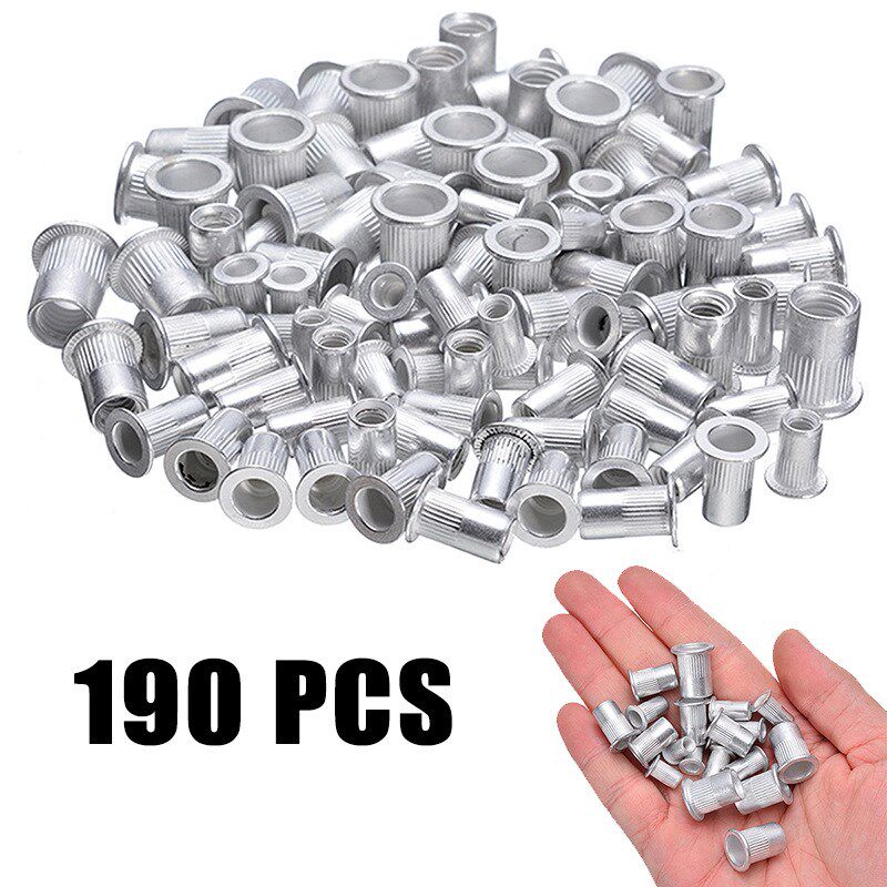 热销盒装190PCS铝制铆螺母M3M4M5M6M8M10拉铆平头竖纹螺母
