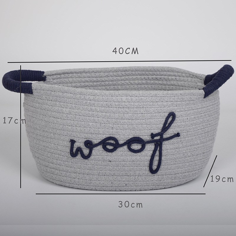 新款手工棉绳衣物收纳筐框玩具零食收纳篮带把手编织物整理储物筐