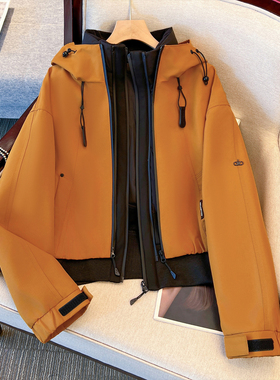 橙色连帽冲锋外套夹棉加厚抓绒衣内胆两件套二合一女2025秋冬新款