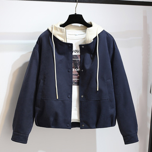 韩里韩气加绒加厚拼接连帽棒球服外套女士2025冬季新短款保暖夹克