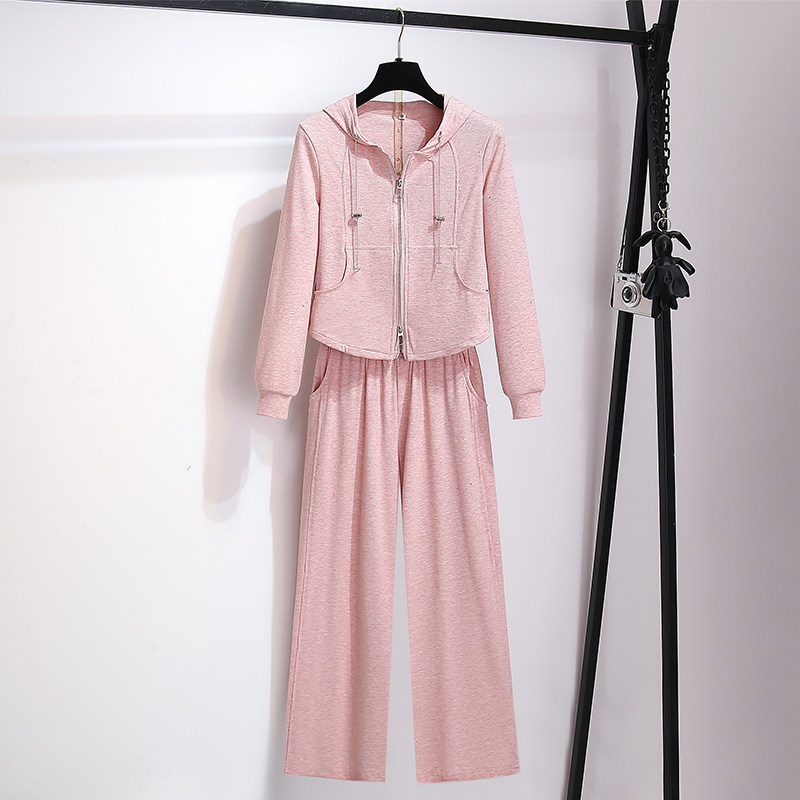休闲运动服粉色连帽卫衣阔腿裤女2025早秋新爆款今年流行两件套装