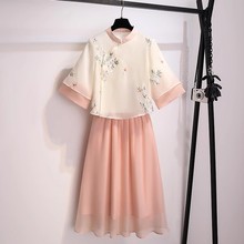 新中式国风两件套连衣裙女装2025秋季新款改良汉服旗袍半身长裙子