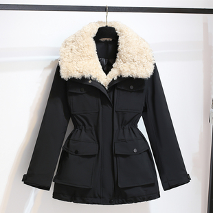 羊羔毛翻领新国标90白鸭绒派克羽绒服女中长款遮屁股收腰2025冬装