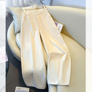 欧货爆款白色灯芯绒阔腿弯刀裤子女2026春秋新款雪尼尔休闲直筒裤