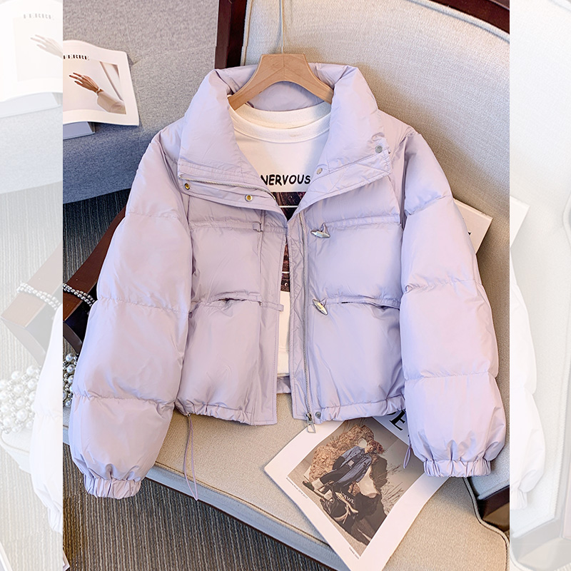 紫色立领短款羽绒服面包服外套女