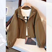 美拉德棕咖色立领冲锋外套女2025早春秋新薄款 宽松小个子短款 夹克