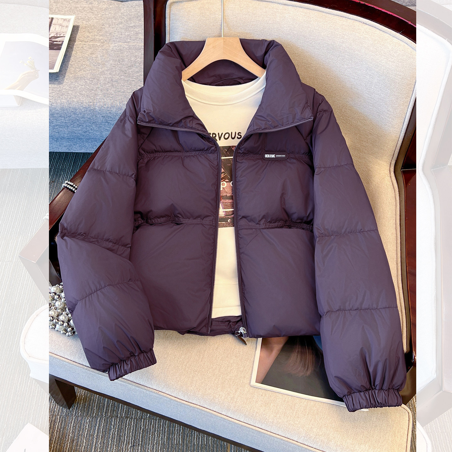 超好看绝美紫色短款小个子立领羽绒服女2025冬季新款加厚泡芙外套,女装/女士精品,羽绒服,淘宝优惠券,粉丝福利购,淘宝优惠卷