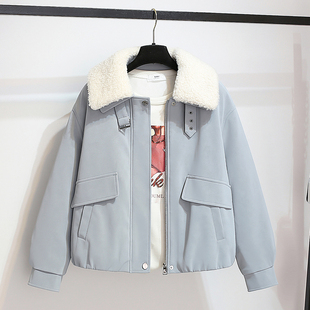 羊羔毛翻领拼接加绒加厚麂皮外套女2025冬季新款超好看夹克棉衣服