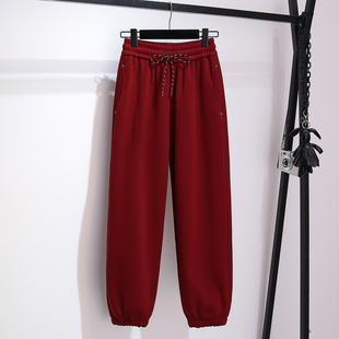 束脚卫裤 新款 女2025深冬季 独特超好看红色加绒加厚保暖休闲运动裤