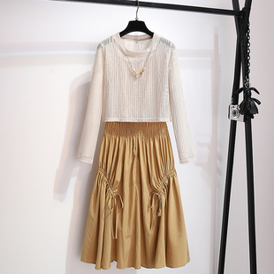 新款 女2026夏季 气质连衣裙 配吊带背心半身裙三件套装 针织镂空罩衫