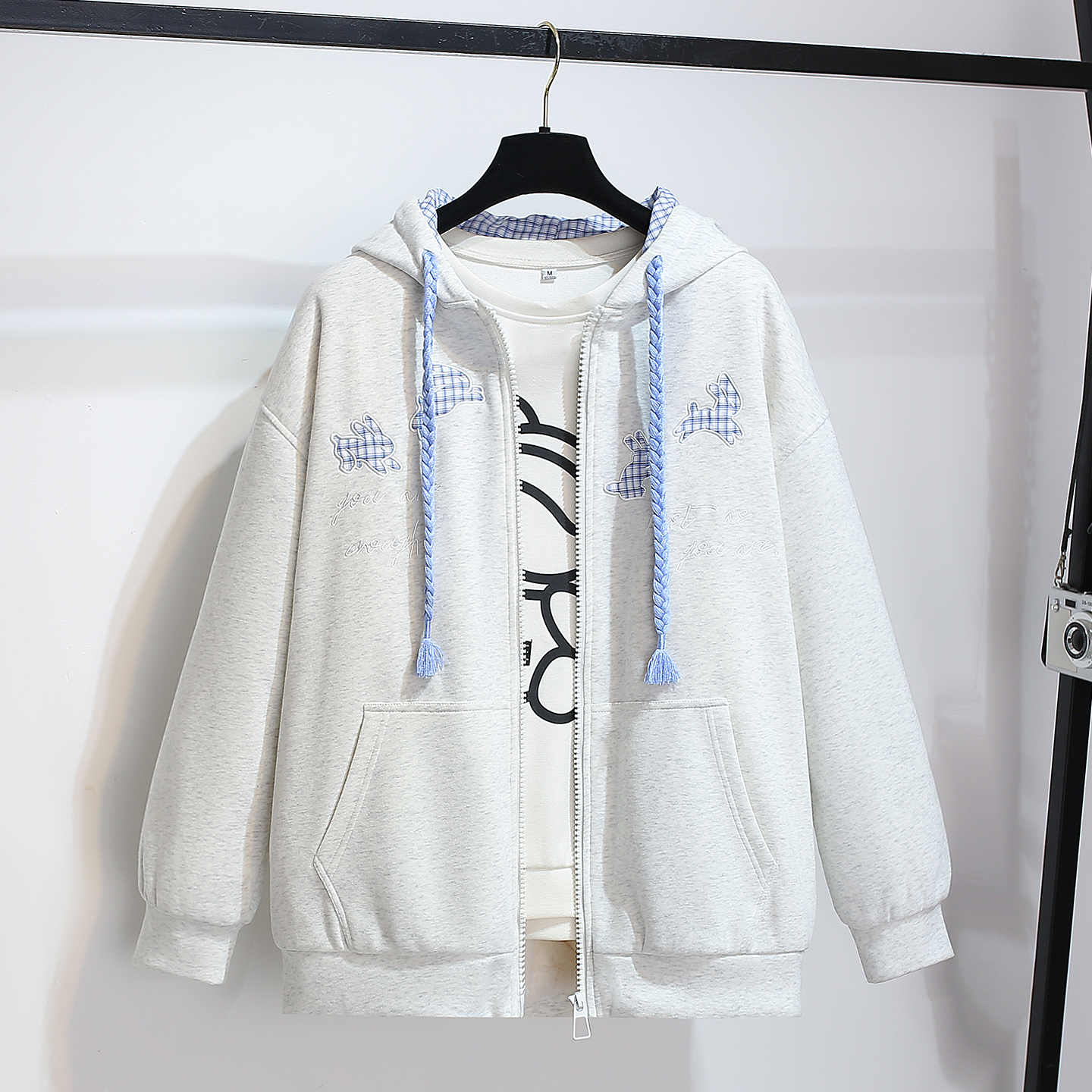 加绒加厚连帽卫衣开衫外套女夹克