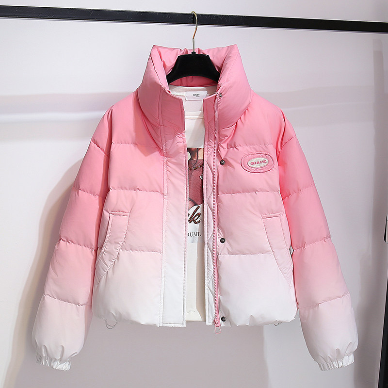粉白渐变色立领面包短款羽绒服女2025新款冬季高级感超好看厚外套,女装/女士精品,羽绒服,淘宝优惠券,粉丝福利购,淘宝优惠卷