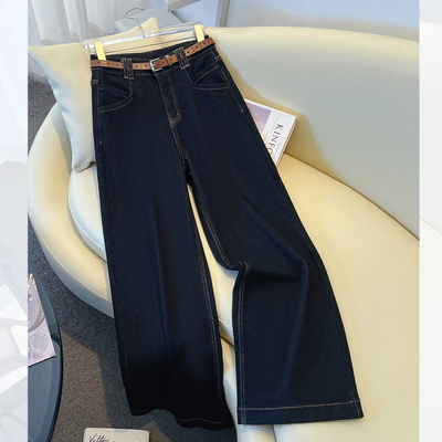 高腰窄版阔腿牛仔裤女加绒加厚