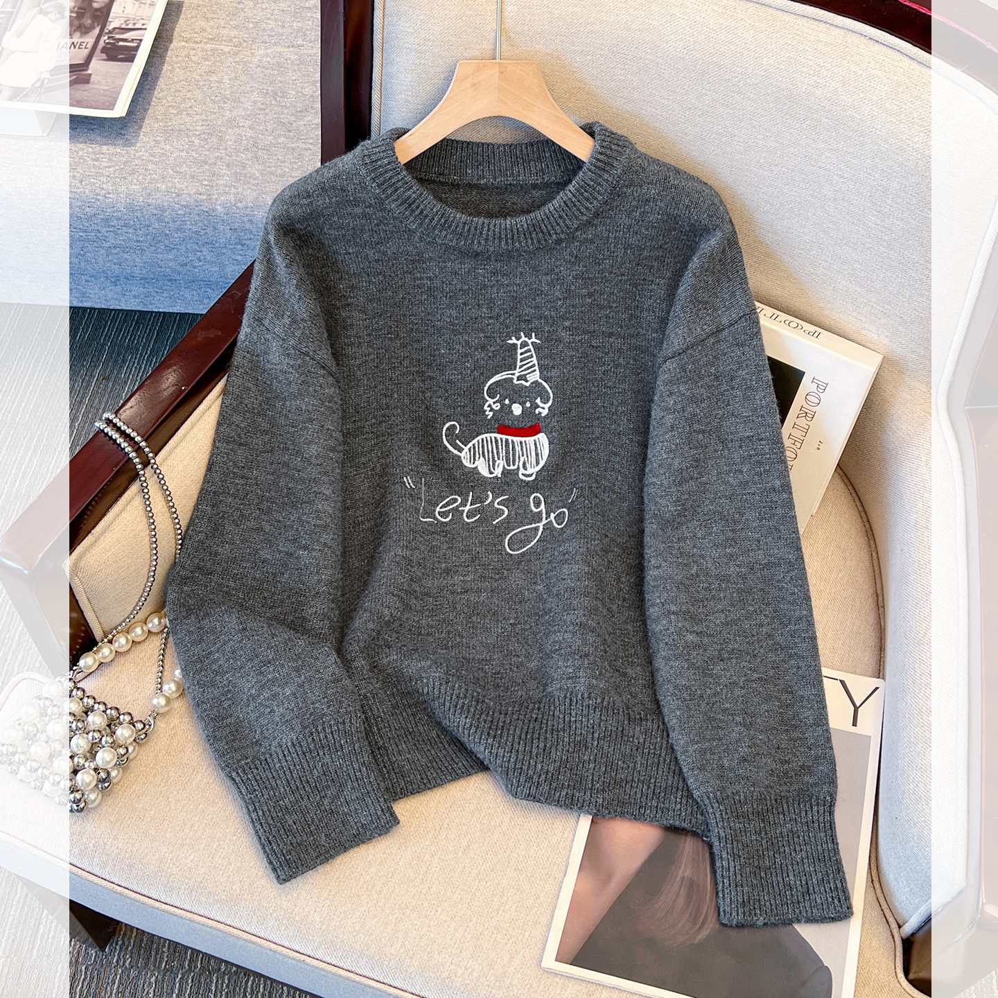 针织毛线衣圆领套头内搭打底衫女