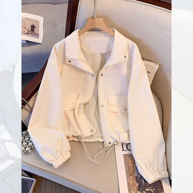 白色立领休闲运动冲锋夹克外套女2025年春秋季新款工装棒球服上衣