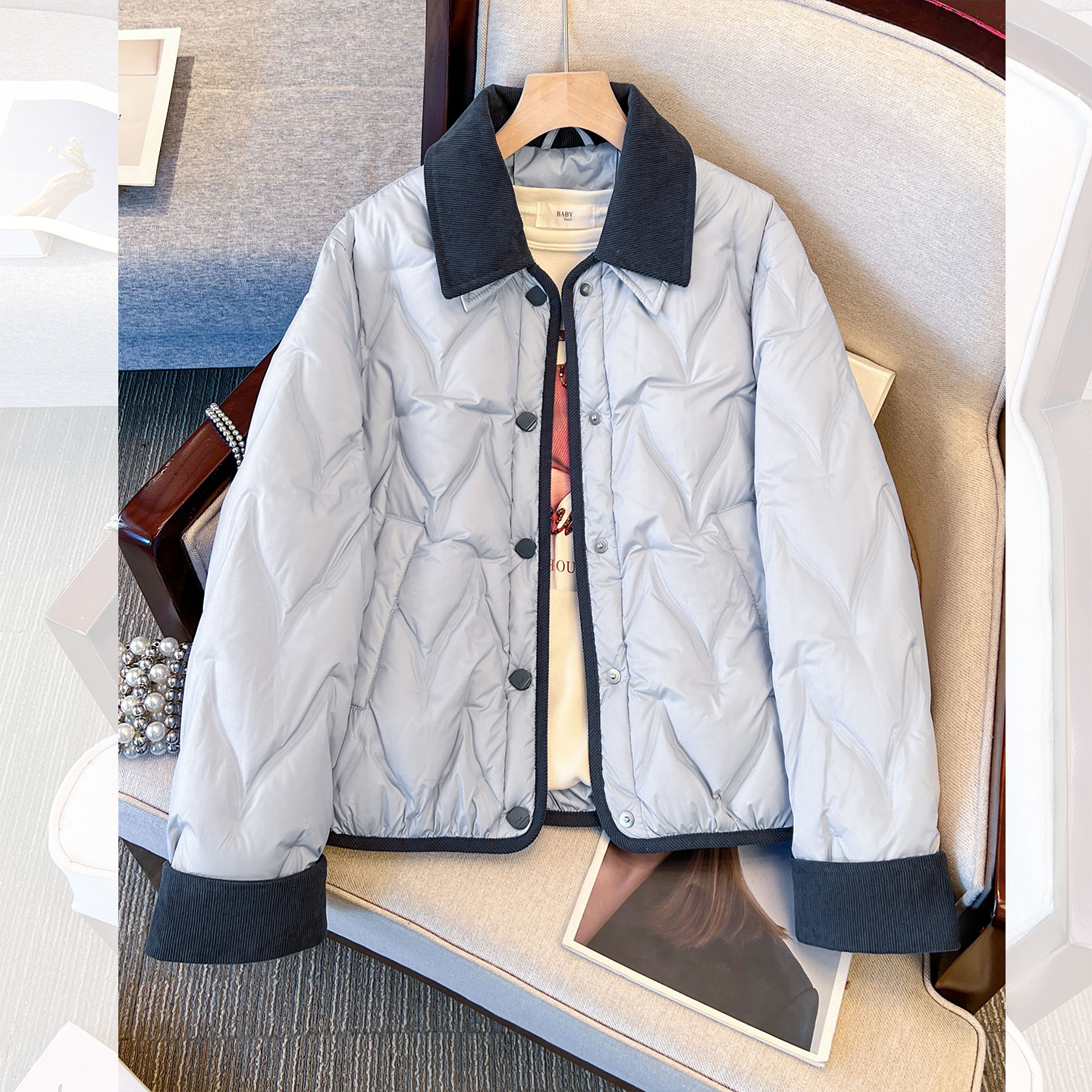 菱格轻薄巨好看的90白鸭绒羽绒服