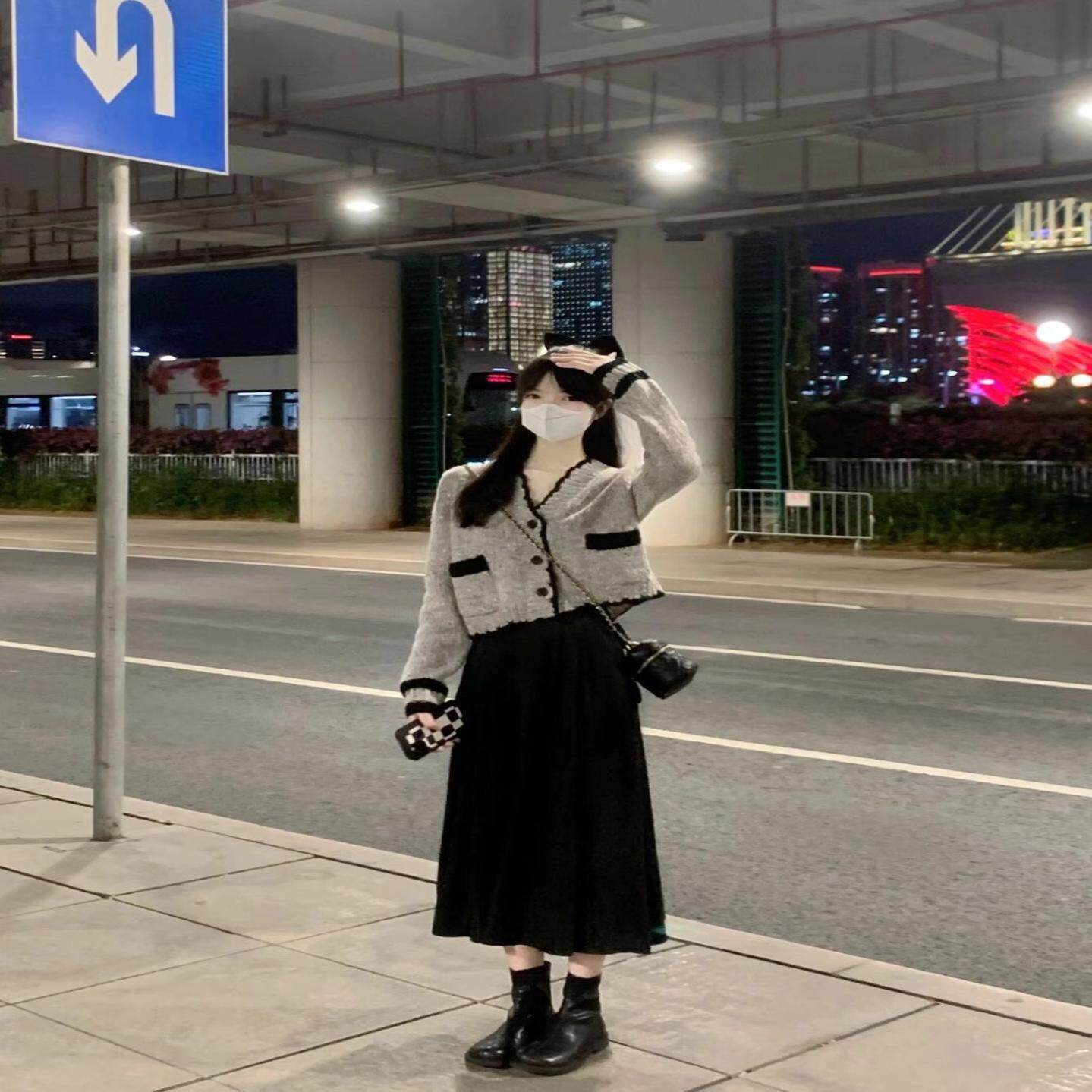 秋冬季法式小个子小香冷淡风连衣裙子新款女装长裙套装小香风