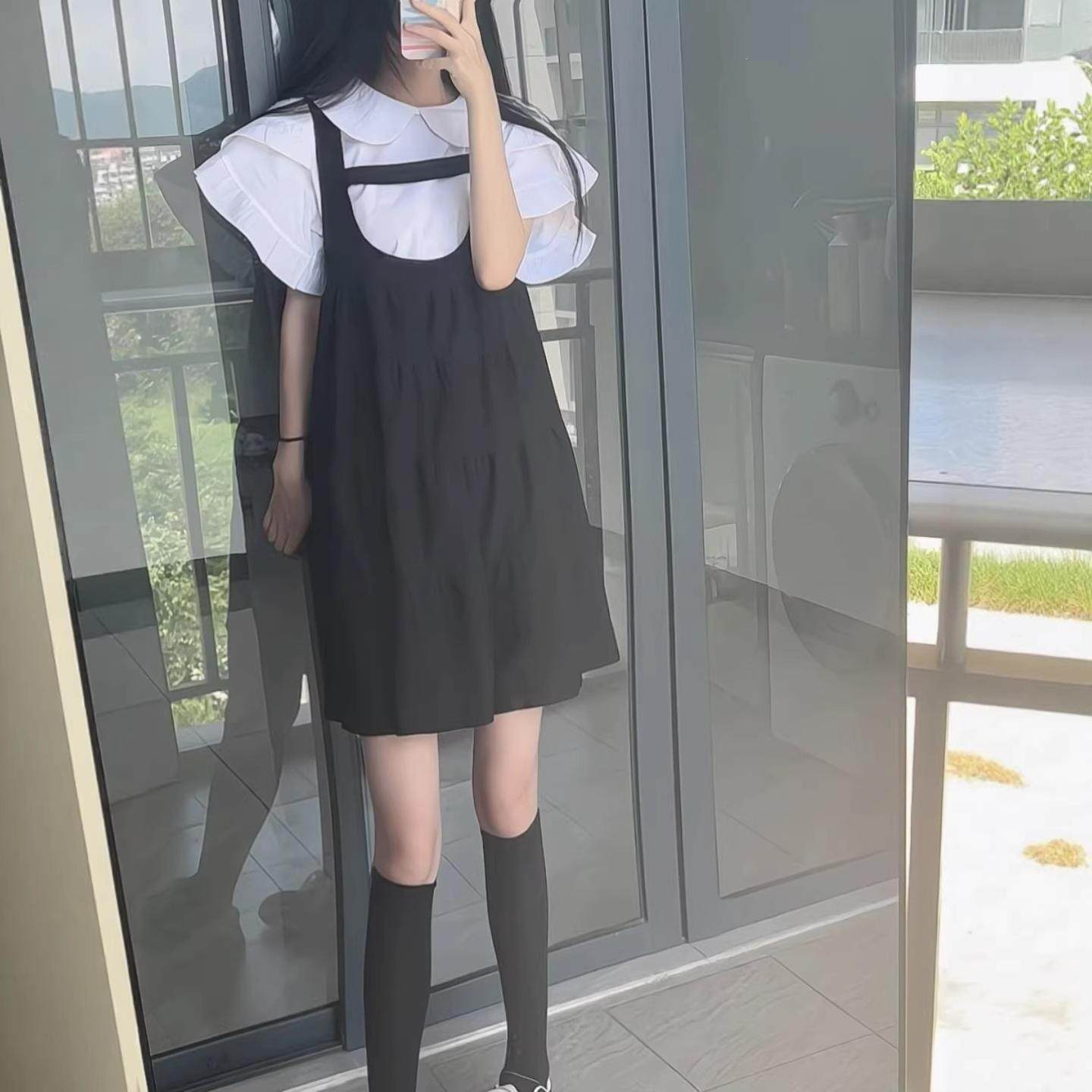 夏季新款遮肚背带连衣裙|学院风