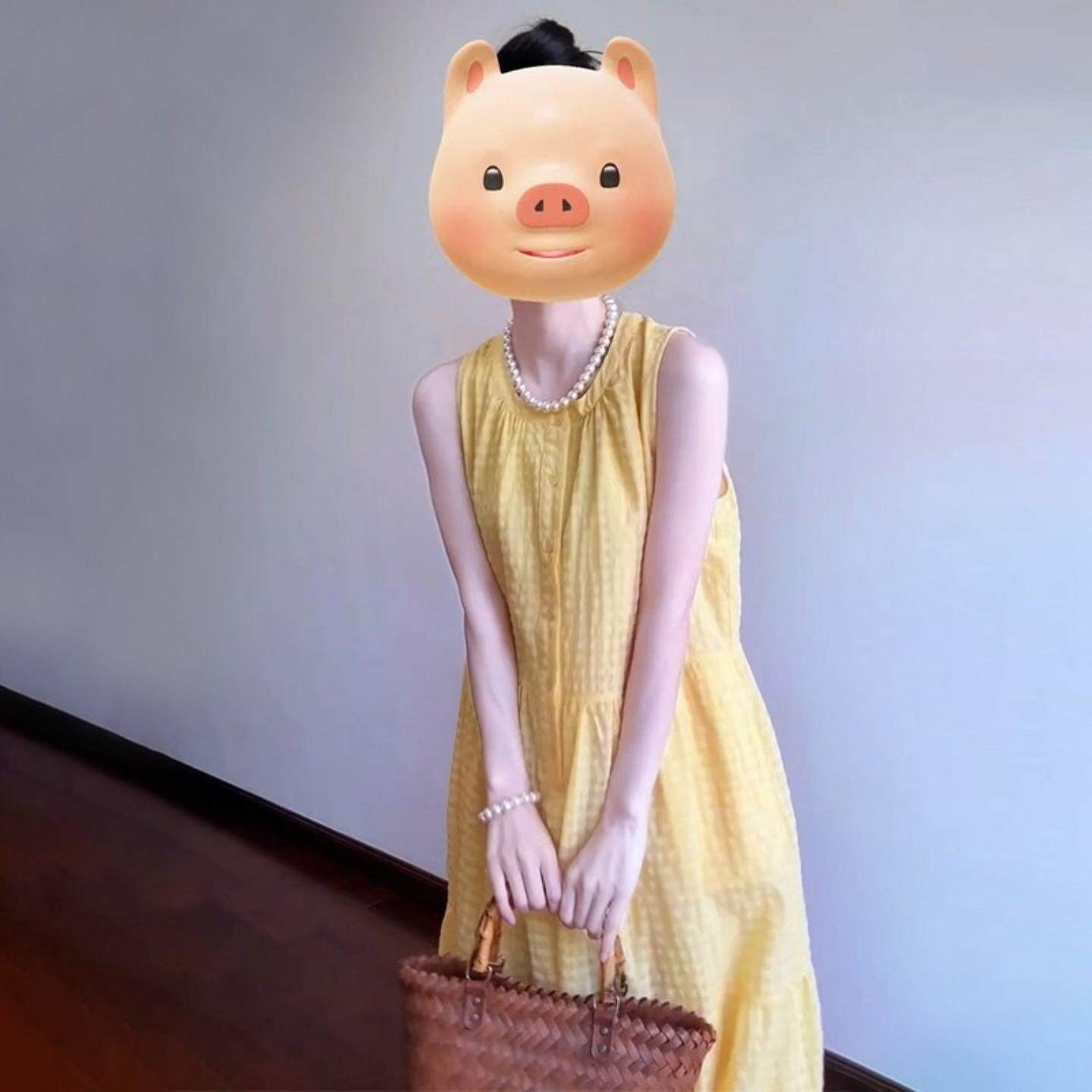 黄色袖吊带连衣裙子女夏季新款高级感度假法式气质背心长裙