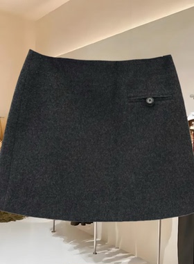 8090服饰25839秋冬韩系纽扣设计感A字防走光半身裙毛呢短裙女
