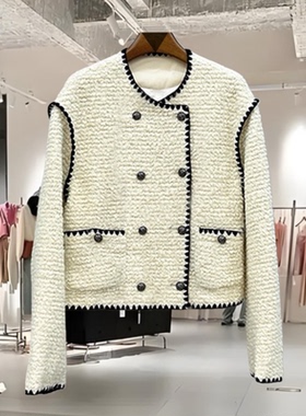 欧洲站秋冬新款羽绒小香风羊毛外套女高端设计羽绒服上衣63090-1