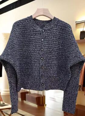 25316欧货时尚百搭圆领蝙蝠袖显瘦羊毛针织衫上衣秋新款2025