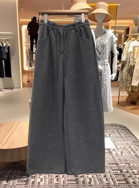 题町56215冬装款高腰加厚羊绒阔腿裤女宽松高端毛呢直筒裤