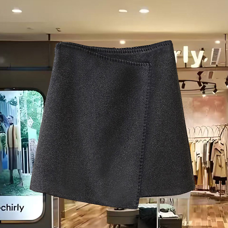 ISPRIN灰色羊毛呢子半身裙女秋冬欧货设计感时尚拼接加厚a字短裙