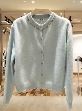 圆领钉珠毛衣eter2725女装2025秋冬季新品时尚休闲长袖针织衫上衣