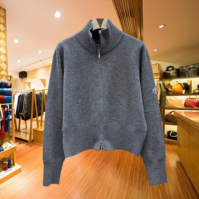 MIRAGE韩国2025冬季新品立领拉链短款山羊绒绵羊毛毛衣开衫外套