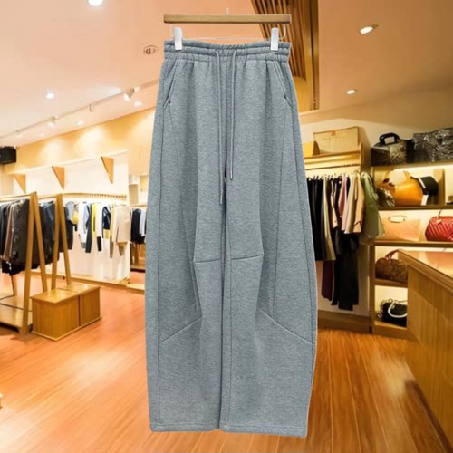 RAIN MALKA冬季宽松直筒加绒加厚卫裤女百搭休闲弯刀裤83279