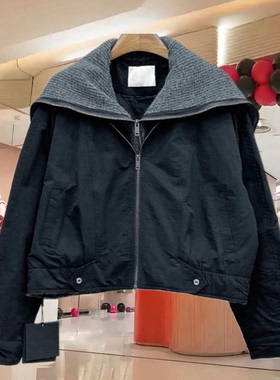 欧货秋冬款披肩针织拼接假两件棉服宽松短款加棉夹克外套96366