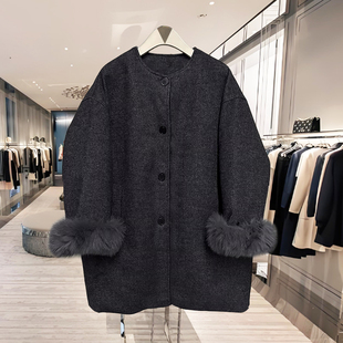2025冬季 气质高端圆领羽绒内胆羊毛呢大衣女妮子外套余忆6380 新款