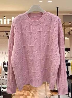 100%绵羊毛针织衫58312圆领麻花长袖上衣女2025冬季新款毛衣
