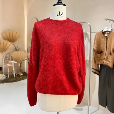 买手店女装小众设计师款羊绒100高端时尚毛衣红色百搭女