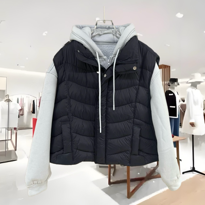 2025冬季韩版立领羽绒服马甲加绒连帽卫衣两件套女潮25DT5202