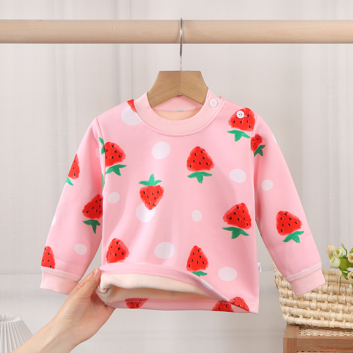 圆领加绒保暖秋衣上衣打底衫睡衣