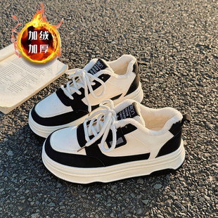 女童运动鞋加绒保暖二棉鞋2025新款冬季黑白色板鞋学生中大童鞋子