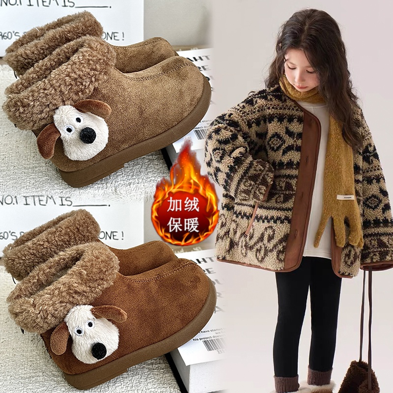 卡通小狗女童雪地靴2025新款冬季儿童棉靴加绒加厚保暖短靴小女孩