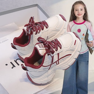 女童运动鞋皮面春款老爹鞋儿童鞋子2026新款小学生中大童女孩时尚