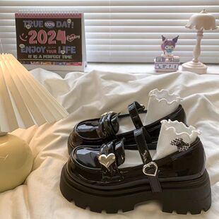 黑色厚底松糕小皮鞋女生2026新款秋季日系jk玛丽珍鞋中大童学生