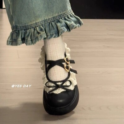 洛丽塔女童皮鞋黑色jk单鞋蝴蝶结2025夏季新款儿童鞋子公主鞋厚底