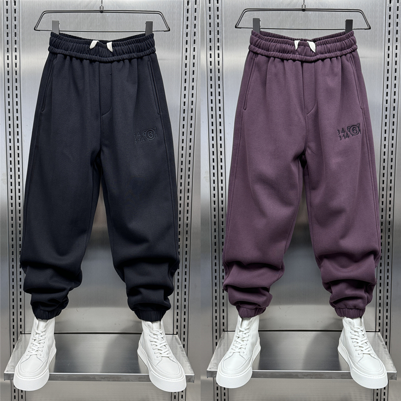 冬季加绒加厚运动裤男士韩版潮流美式休闲刺绣卫裤青年痞帅哈伦裤