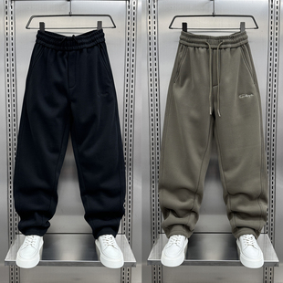 潮牌宽松直筒痞帅休闲拖地裤 运动卫裤 秋冬加绒弯刀裤 2024新款 男士