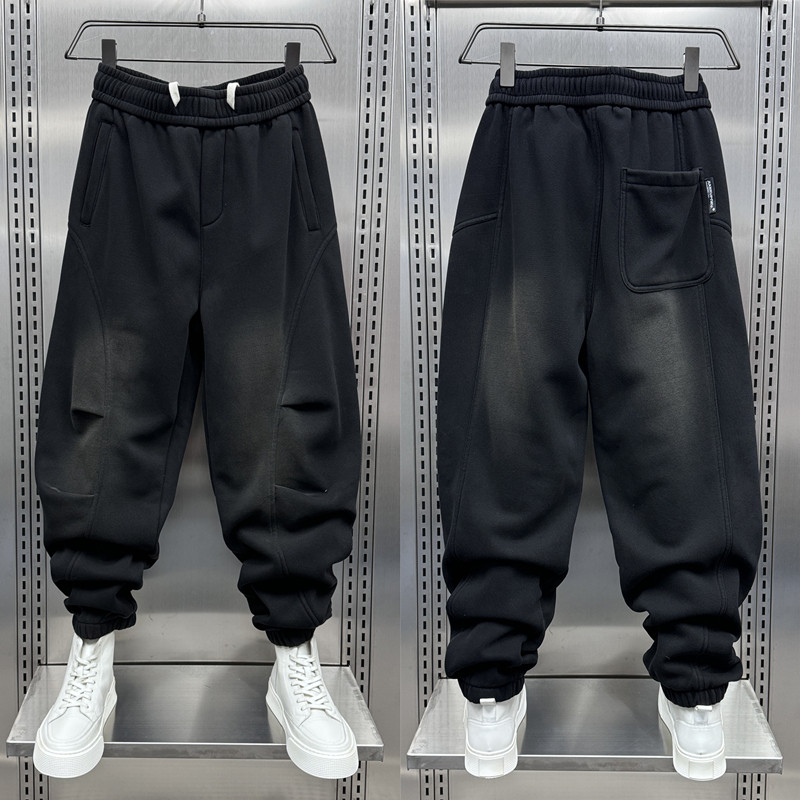 加绒卫裤男士日系复古做旧休闲裤冬季新款青年重磅痞帅工装哈伦裤,男装,休闲裤,淘宝优惠券,粉丝福利购,淘宝优惠卷