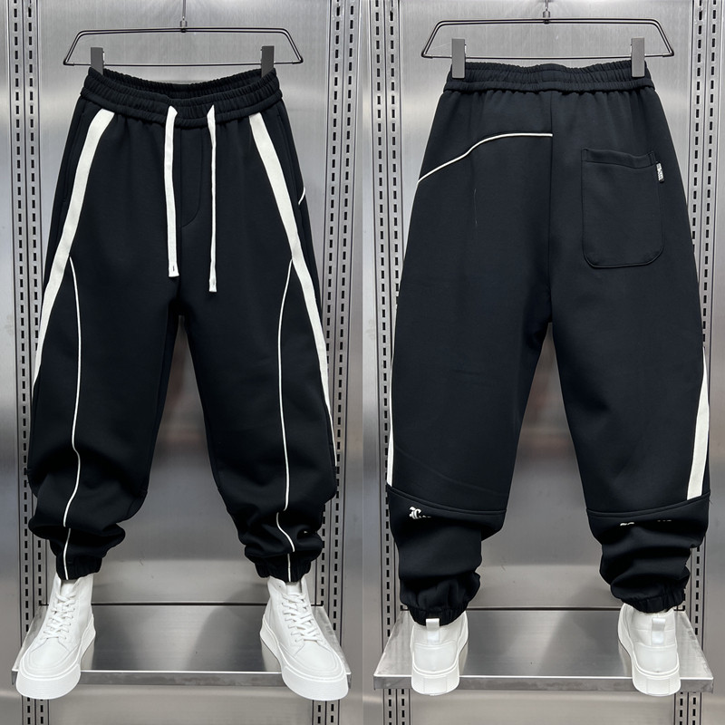 高街裤子男春秋款宽松大码条纹休闲裤潮流百搭痞帅炸街束脚哈伦裤,男装,休闲裤,淘宝优惠券,粉丝福利购,淘宝优惠卷